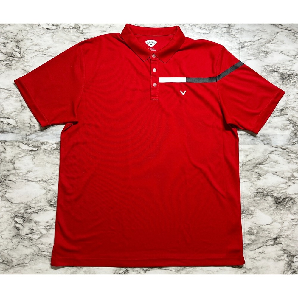 CALLAWAY Men's Golf Polo Shirt Size 2XL‎ Red / White Stripe Chest Short Sleeve